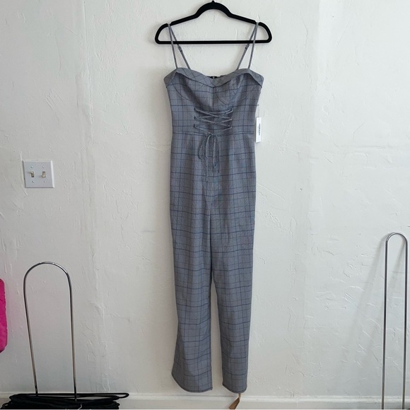 NWT Reformation Cameran Plaid Corset Lace-Up Straight Leg Jumpsuit - Picture 6 of 11